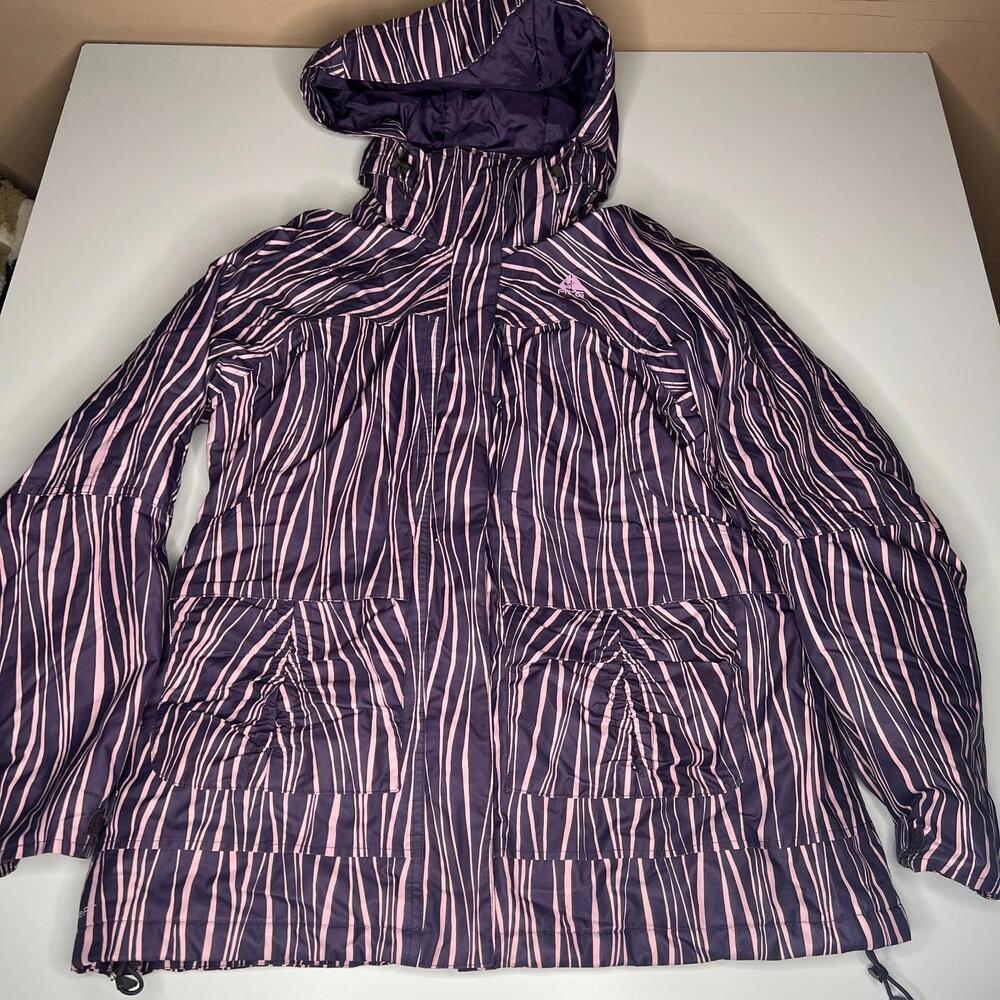 Nike ACG Women’s Jacket Size L Purple Pink Stripe Hooded Outdoor Coat